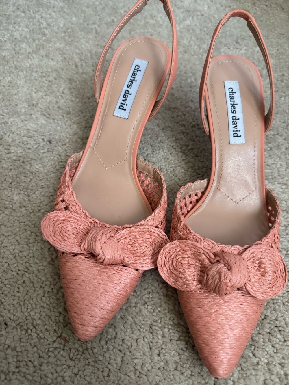 Charles David Coral Pink Woven Slingback Pointed-Toe Sandals